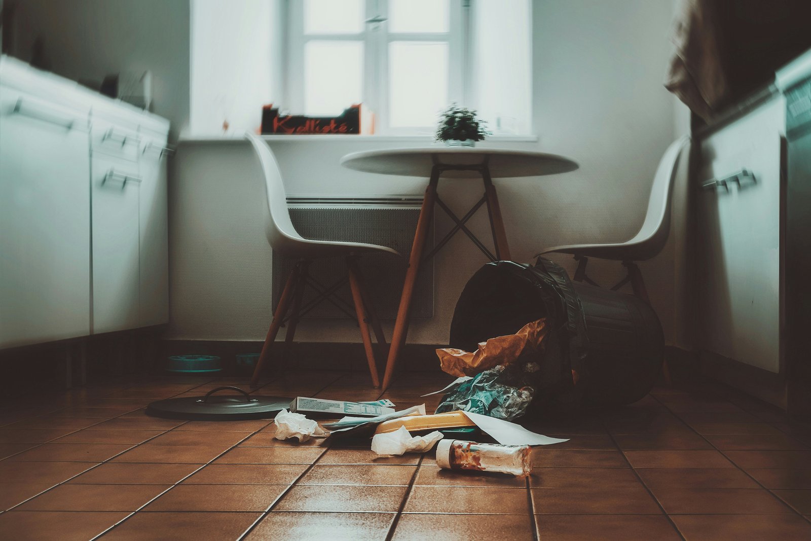 Mülleimer bei der Reinigung